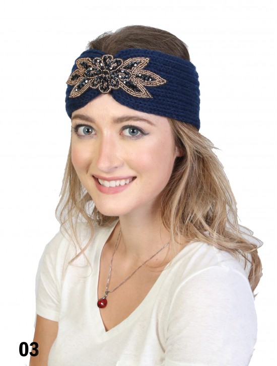 Rhinestone Knit Flower Headband